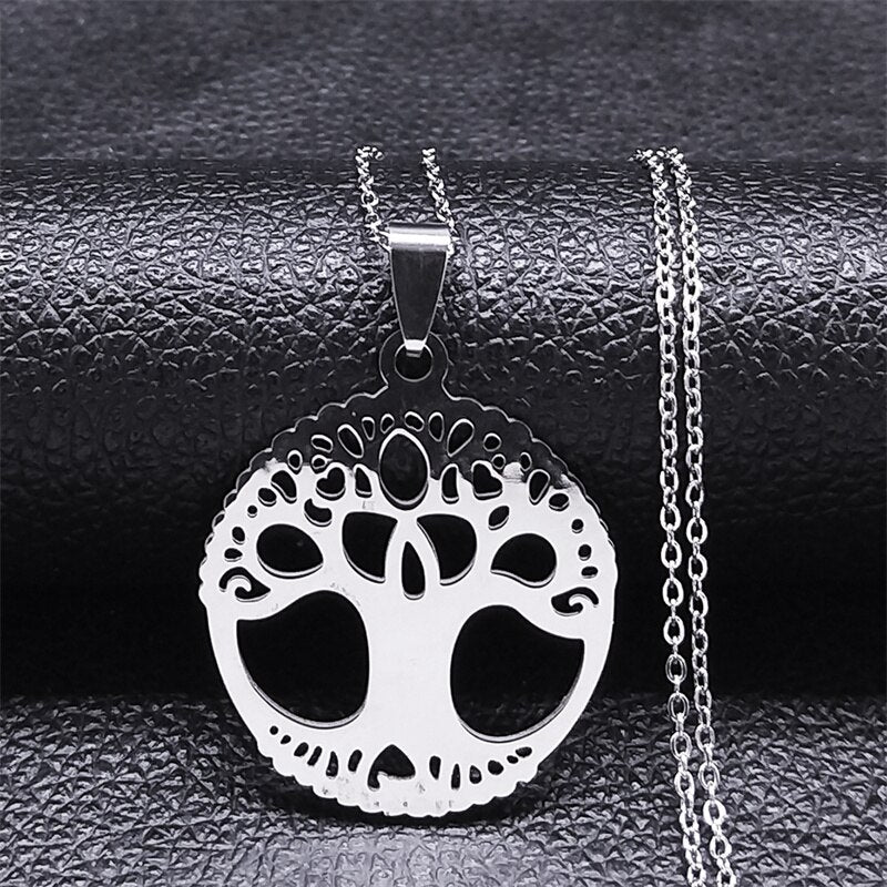 Aesthetic Tree of Life Chain Necklace for Women Men Stainless Steel Silver Colour - Bonnie Lassio