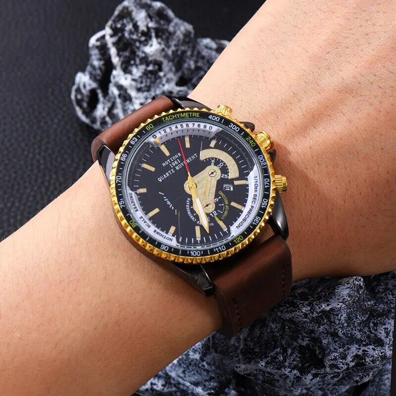 Fashion Mens Calendar Watches Male Business Casual Black Leather Quartz Watch Men Waterproof Wrist Watch - Bonnie Lassio