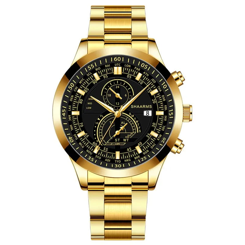 Watch Gift Set for Men Gold & Black with Gold Bracelet Watches High Quality UK - Bonnie Lassio