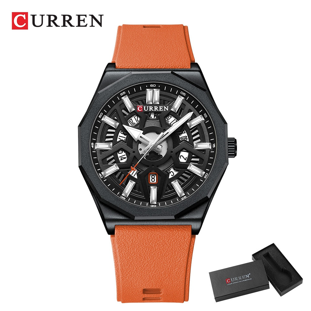 CURREN Fashion Creative Design Watches Men Quartz Silicone Strap Date Wristwatches for Male Clock with Luminous Hands - Bonnie Lassio