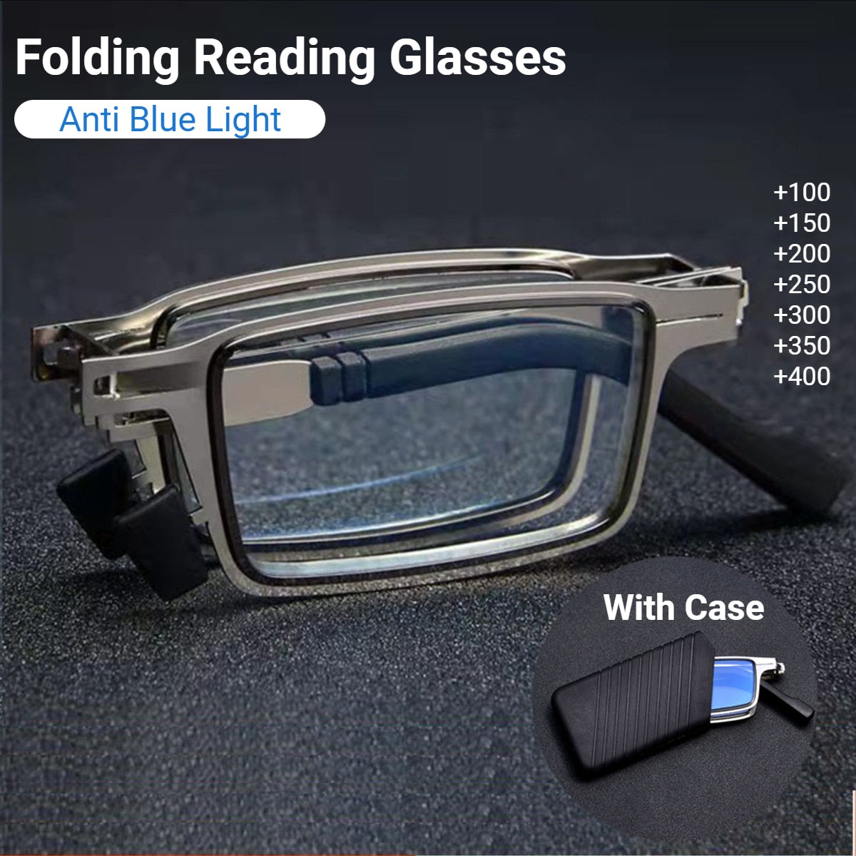 Portable Folding Reading Glasses Men Metal Round Square Anti Blue Light Eyewear Presbyopia Eyeglasses Frame Diopter +1.0 to +4.0 - Bonnie Lassio