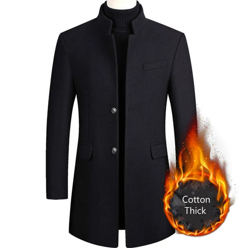 Mens Slim Fit Long Sleeved Winter Coat Single Breasted - Bonnie Lassio