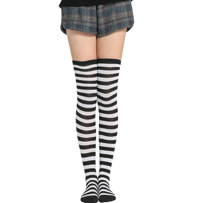 Long Tube Ladies Japanese Blue and White Striped Over-knee Socks Thigh High - Bonnie Lassio