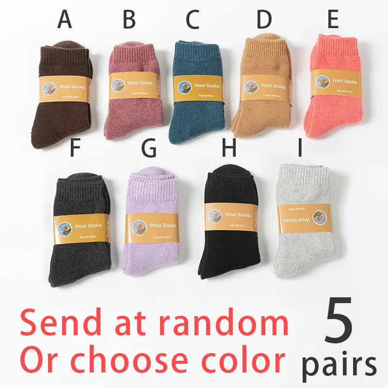 5 Pairs/set Wool Socks Women Hiking Winter Warm Thick Cozy Boot Thermal Solid Soft Sock for Ladies Crew Comfy Work Sock Men - Bonnie Lassio