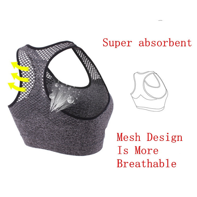 Mesh Sports Bra Hollow Out Sport Top Seamless Fitness Yoga Bras Women Gym Top Padded Running Vest Shockproof Push Up Crop Top - Bonnie Lassio