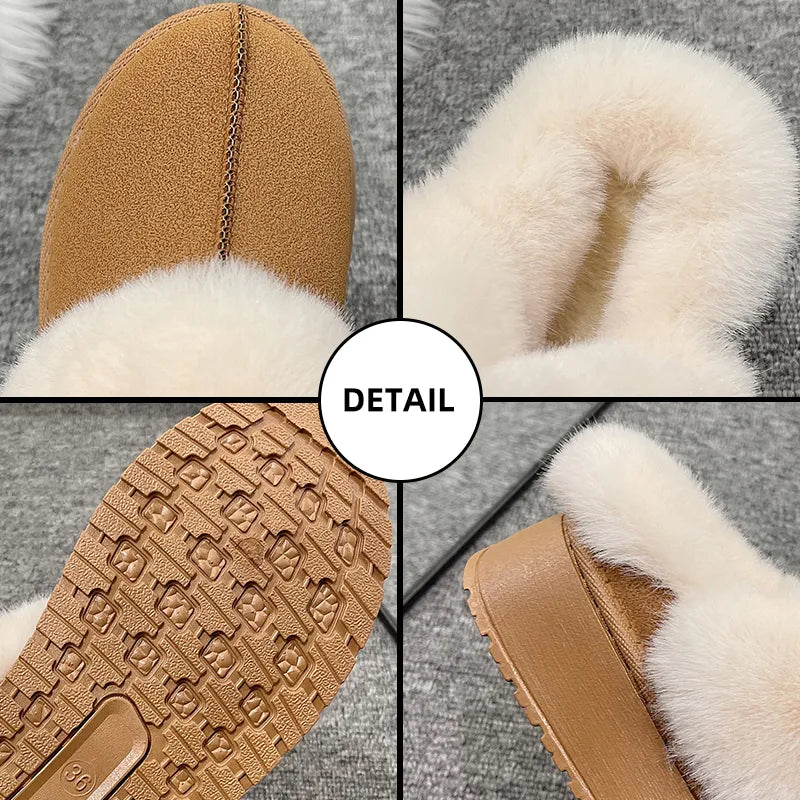 Women Thick Sole Faux Fur Slippers Winter Plush Warm Cotton Fluffy Tops - Bonnie Lassio