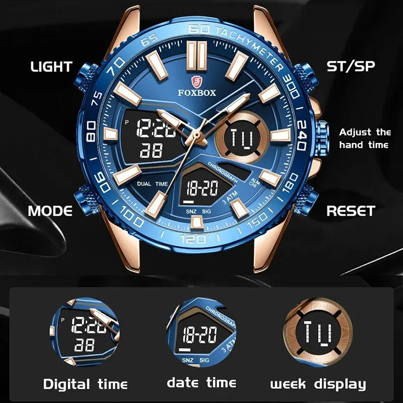 Dual Display Watch For Men Quartz Chronograph Digital Display - Bonnie Lassio