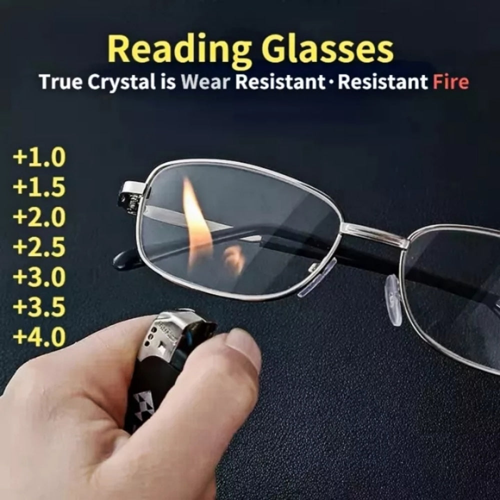 Real Glass Lens Reading Glasses Men Women Square Full Frame Presbyopic Glasses Anti-Scratch Diopter Eyewear +1.5 2.0 2.5 - Bonnie Lassio