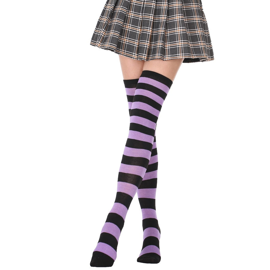 Long Tube Ladies Japanese Blue and White Striped Over-knee Socks Thigh High - Bonnie Lassio