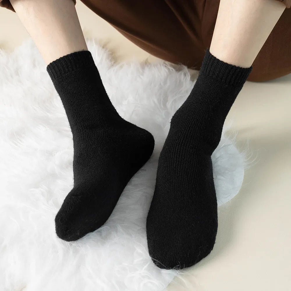 5 Pairs/set Wool Socks Women Hiking Winter Warm Thick Cozy Boot Thermal Solid Soft Sock for Ladies Crew Comfy Work Sock Men - Bonnie Lassio