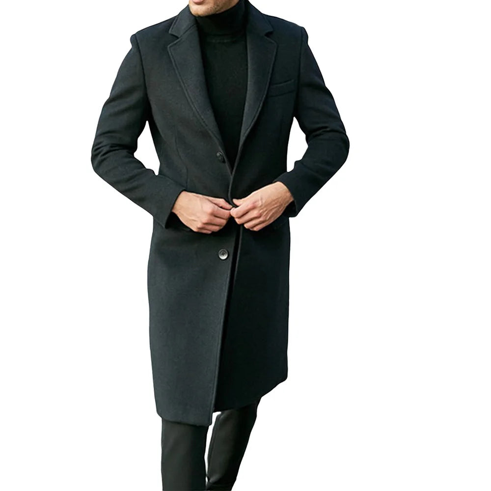 Men's British Style Woolen Coat Fall New Casual Lapel Single Breasted Youth Overcoat Mid-length Slim Long Sleeve Woolen Jacket - Bonnie Lassio