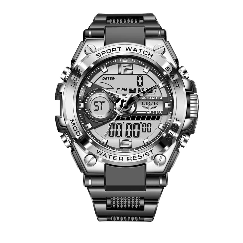 LIGE Men Military Big Watch Digital 50m Waterproof Wristwatch LED Quartz Clock Sport Watch - Bonnie Lassio