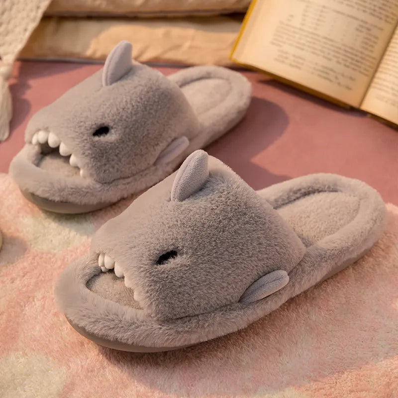 Autumn And Winter Cartoon Shark Wool Slippers For Women - Bonnie Lassio