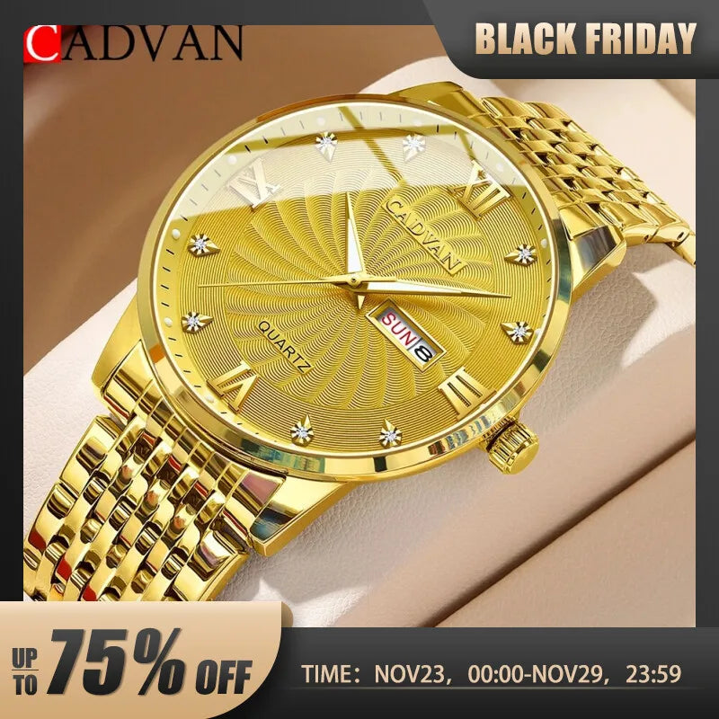 Golden Luxury Mens Watch Stainless Steel Date Clock Business Men Quartz Casual - Bonnie Lassio