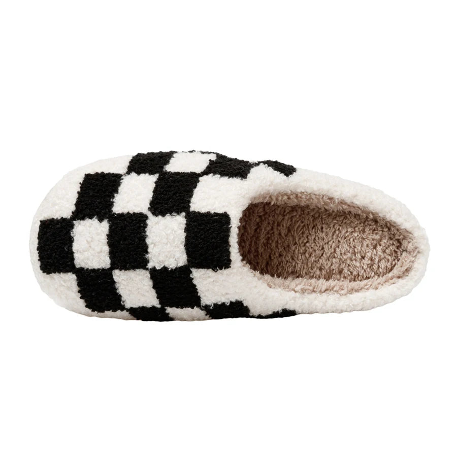 Fuzzy Slippers Fashion Checkered Plush Cozy Unisex - Bonnie Lassio