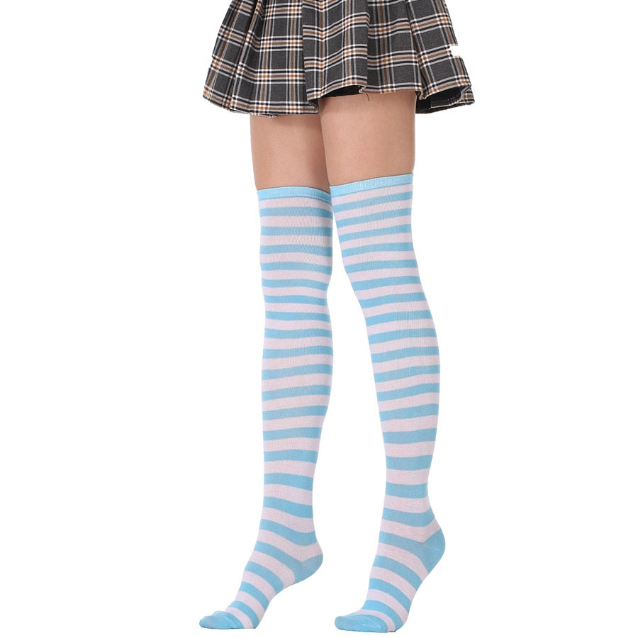 Long Tube Ladies Japanese Blue and White Striped Over-knee Socks Thigh High - Bonnie Lassio