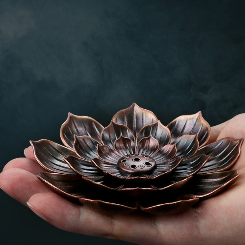 Alloy Incense Burner Stick Holder Buddhism Lotus Line Incense Plate Sandalwood Coil Base Temples Yoga Studios Home Decoration - Bonnie Lassio