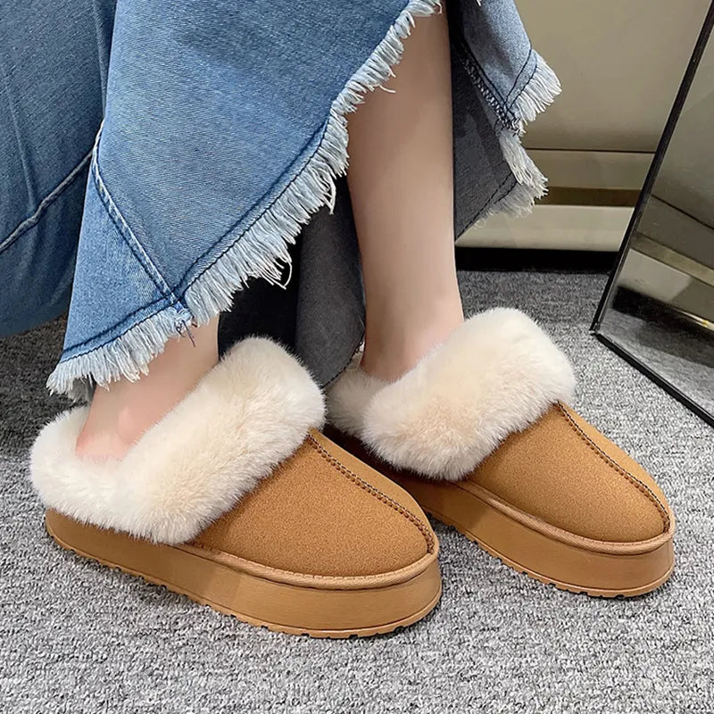 Women Thick Sole Faux Fur Slippers Winter Plush Warm Cotton Fluffy Tops - Bonnie Lassio