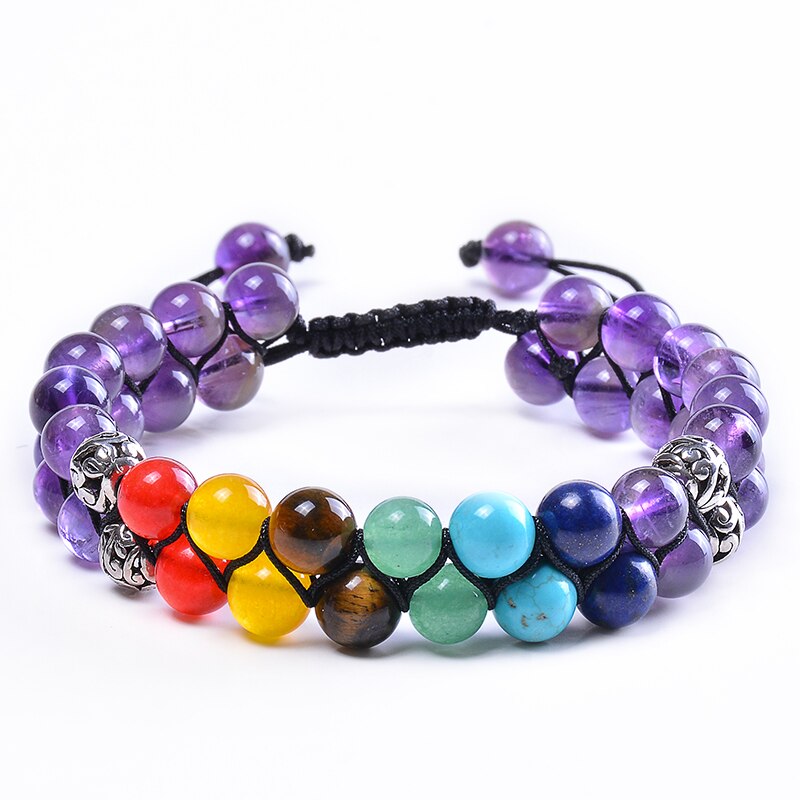 7 Chakra Stone Bead Yoga Meditation Bracelet Healing Crystal Double Layer Natural Gemstone Beaded Anxiety Bracelets for Women - Bonnie Lassio