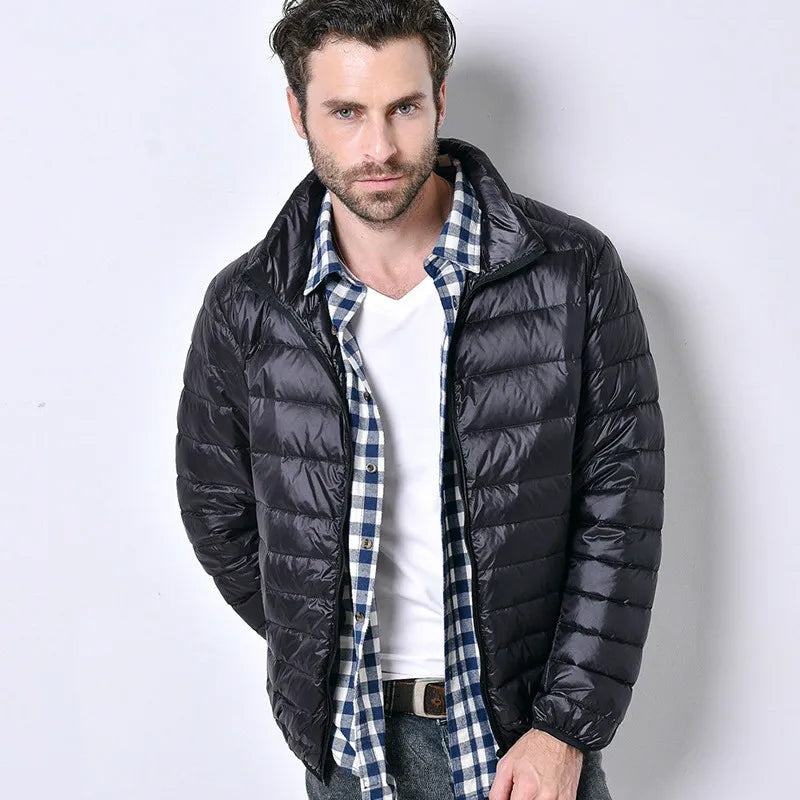 Autumn Ultralight Thin Down Coat Male Goose Feather Large Size Casual Short Jacket Men Standing Collar Down Jacket Wholesale - Bonnie Lassio