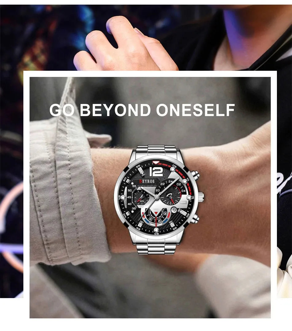 Fashion Mens Watches Luxury Stainless Steel Quartz Wristwatch Calendar Luminous Clock Men Business Casual Watch Reloj Hombre - Bonnie Lassio