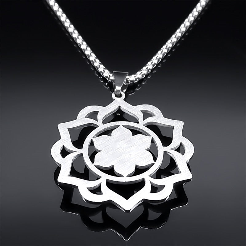 Lotus Healing Chakra Necklace Stainless Steel Buddhist Symbol Sweet Flower of Life - Bonnie Lassio