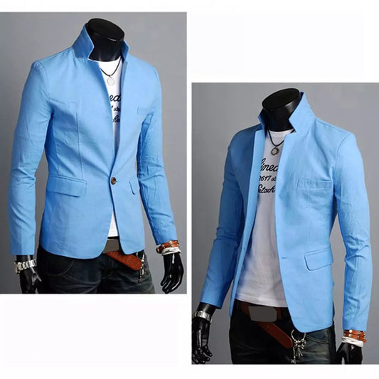 Mens Casual Blazer Spring Autumn Solid Color Lapel Collar Button Pockets - Bonnie Lassio