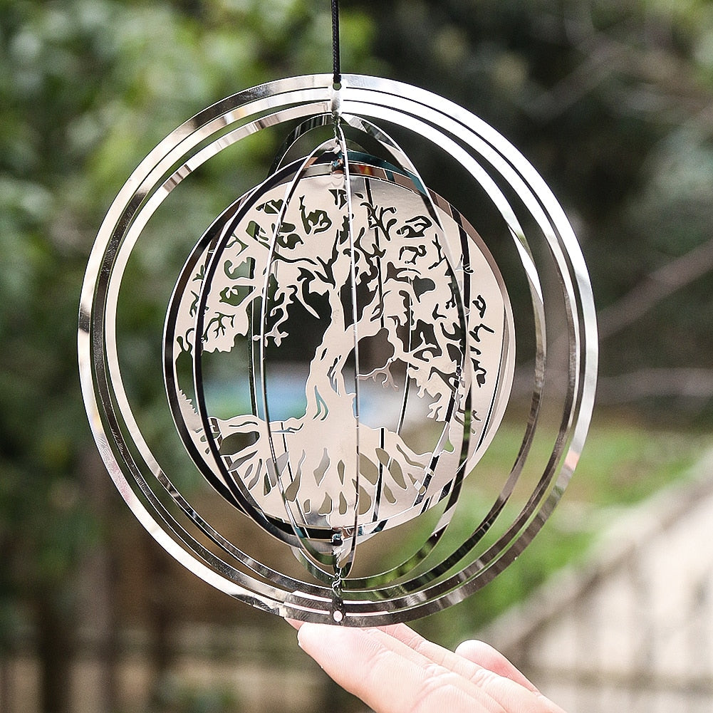 3D Rotating Wind Spinner Hanging Suncatchers Stainless Steel Mirror Reflection Wind Chimes Parts Decor Feng Shui Pendant Amulet - Bonnie Lassio