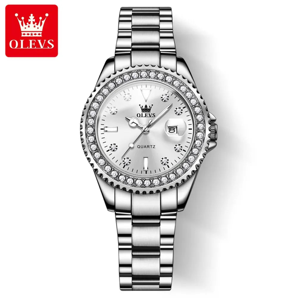 OLEVS Original Diamond Dial Quartz Watch for Women Fashion Elegant Ladies Watches Stainless Steel - Bonnie Lassio