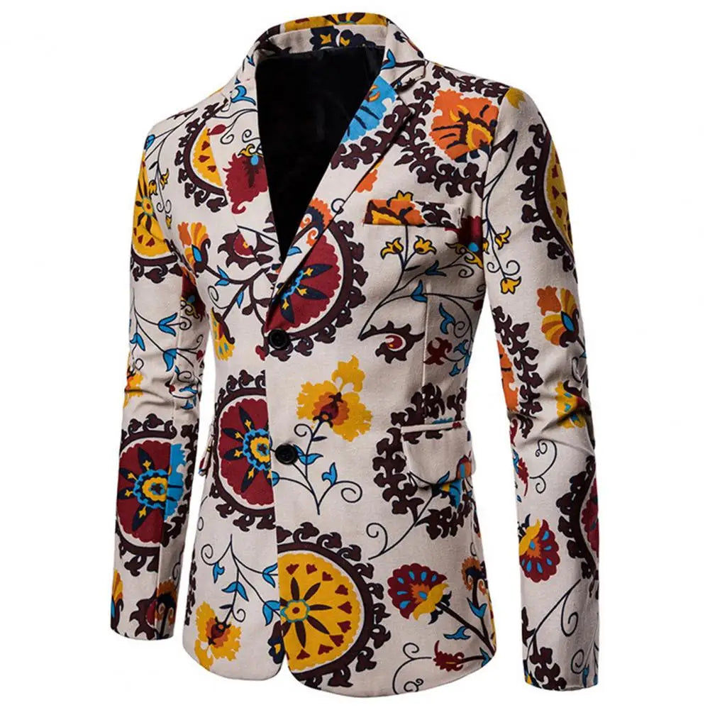 Mens Blazer African Style Characteristics Print Turndown Collar Single Breasted Slim Lapel - Bonnie Lassio