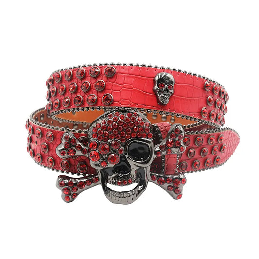 Big Skull Pirate Rhinestone Belt Western Bling Belt with Diamond Pin Buckle Belt For Jeans Unisex - Bonnie Lassio