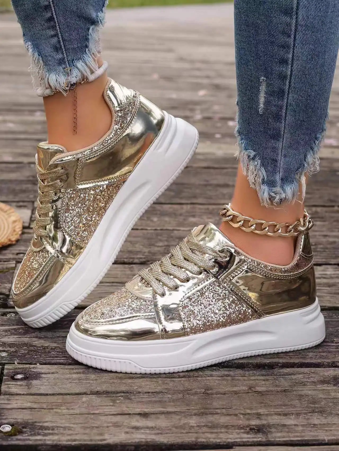 Womens Sequined Platform Shoes Thick Bottom Trainers Fashion Sneakers Girl Pumps