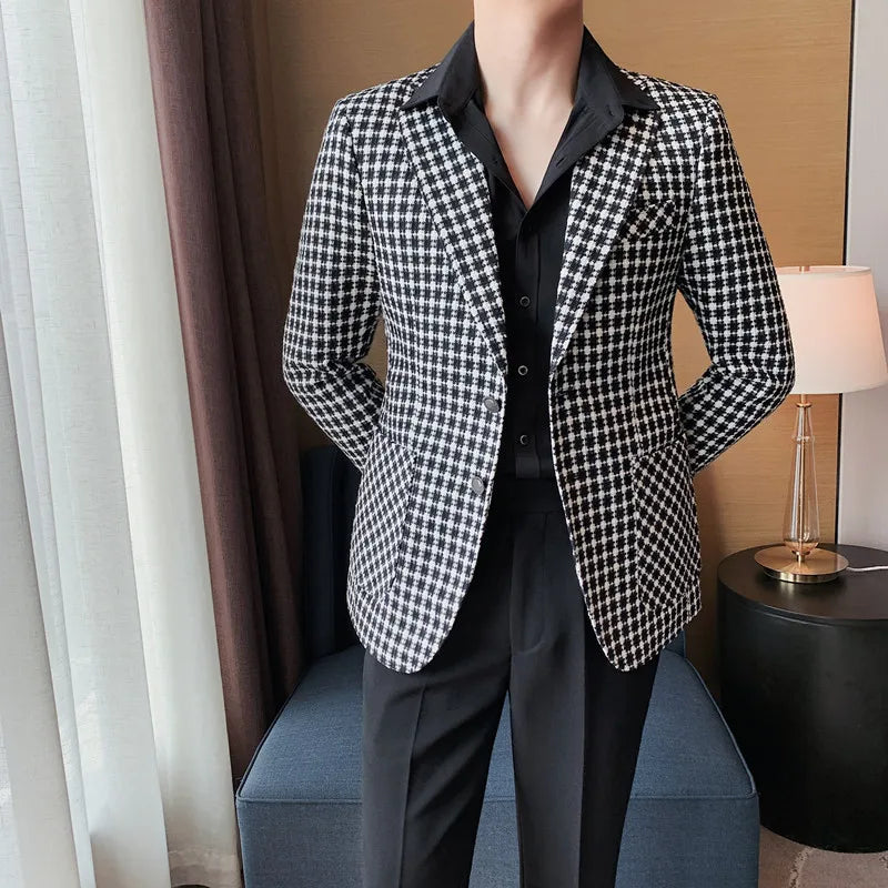 British Style Jacket Blazer Slim Fit Chequered