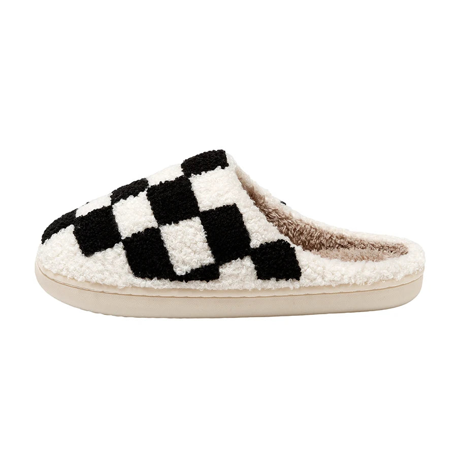 Fuzzy Slippers Fashion Checkered Plush Cozy Unisex - Bonnie Lassio