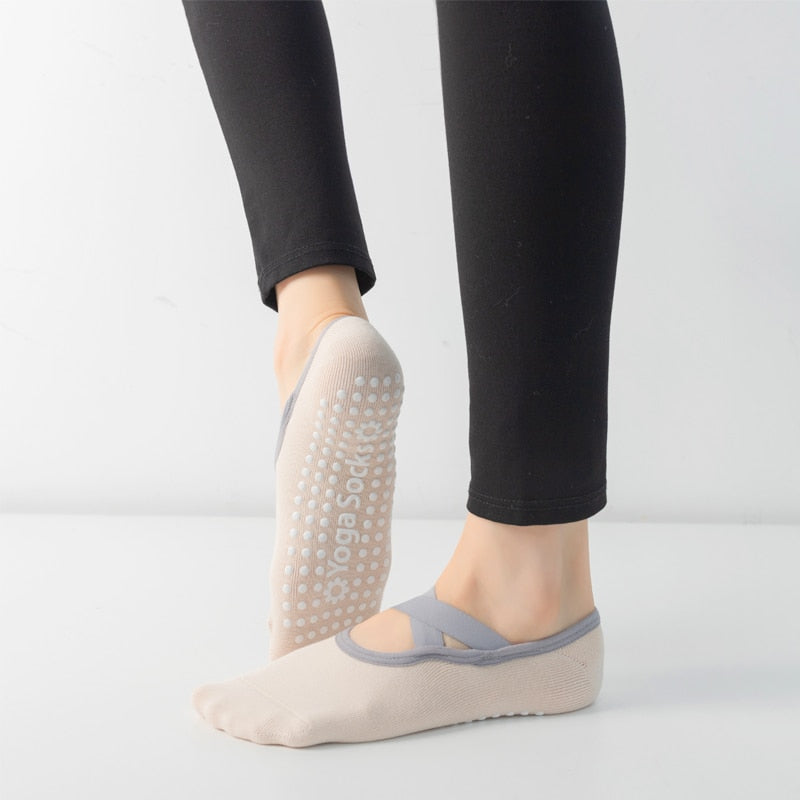 Ladies Non-Slip Pilates Socks for Women Breathable Bandage Yoga Socks Cotton Fitness Dance Barre Ballet Sports Workout Socks - Bonnie Lassio
