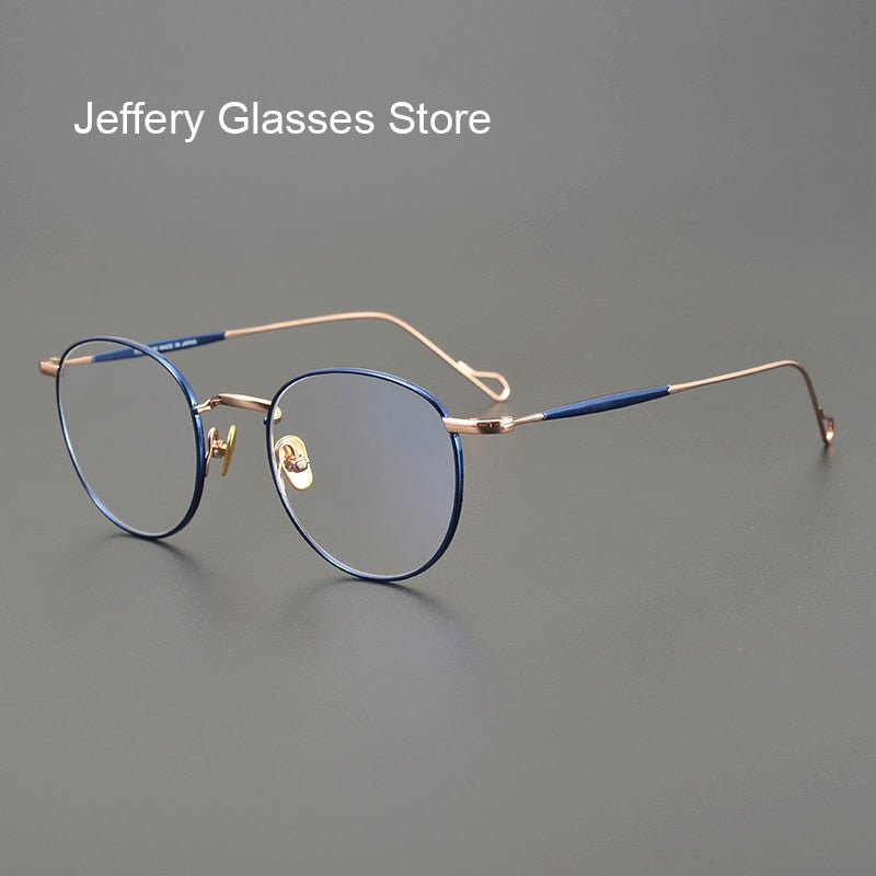 Japanese Handmade Retro Pure Titanium Eyeglasses Men Women Reading Glasses Frame Round Thin Myopia Eyewear Prescription Lens - Bonnie Lassio