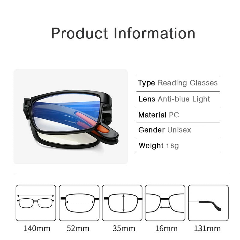 Folding Reading Glasses With Box Women Men Anti-blue Light Portable Eyewear TR90 Farsight Glasses Diopters +1.0 +1.5 To +4.0 - Bonnie Lassio