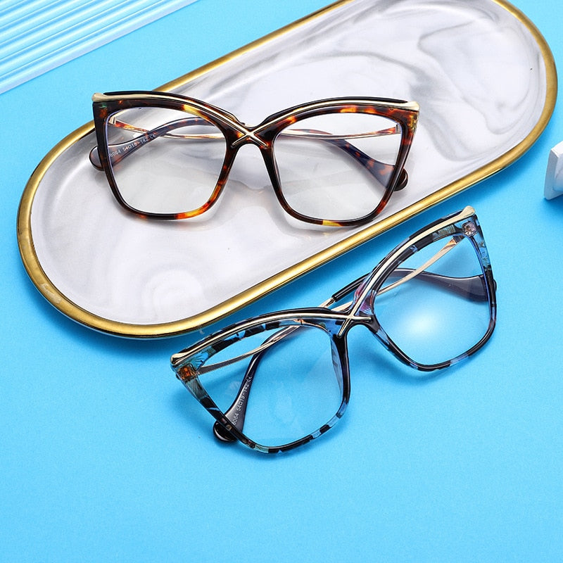 New Fashion Retro Designer Anti Blue Light Women Glasses Metal Cat Eye Frame Brand Quality Trend Clear Reding Computer Eyeglasse - Bonnie Lassio