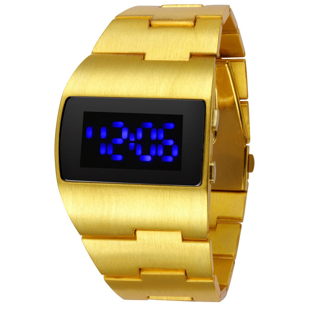 Mens Gold Big Watch Mens Led Digital Gold Silver Black Stainless - Bonnie Lassio