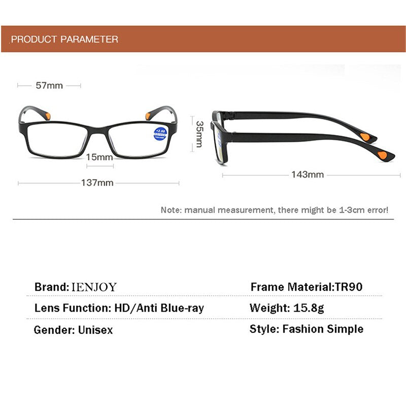 IENJOY Reading Glasses TR90 Anti Blue Light Reading Glasses for Women Men Computer Eyeglasses Presbyopic Eyewear 1.0 2.0 3.0 - Bonnie Lassio