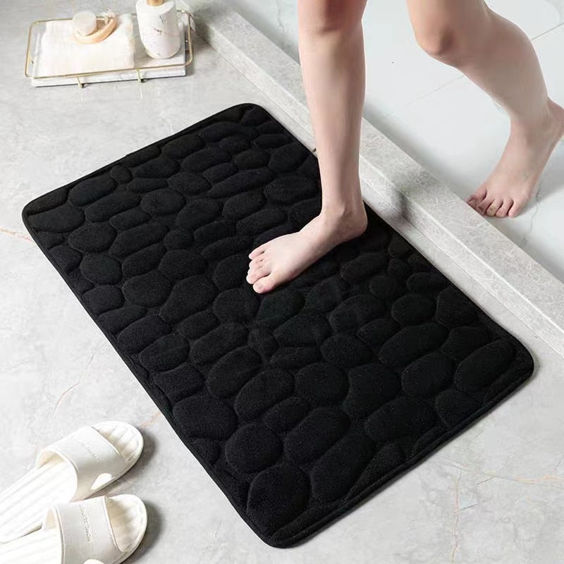 3D Non Slip Bathroom Mat Cobblestone Embossed Bath Mats Absorbent Doormat Carpet Door Floor Mats Machine Washable Quick Drying - Bonnie Lassio