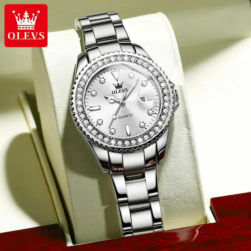 OLEVS Original Diamond Dial Quartz Watch for Women Fashion Elegant Ladies Watches Stainless Steel - Bonnie Lassio