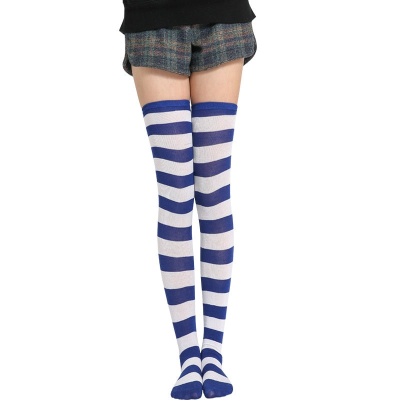 Long Tube Ladies Japanese Blue and White Striped Over-knee Socks Thigh High - Bonnie Lassio