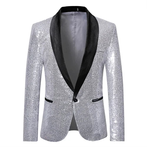 Jacket Fashion Men's Dance Party Sequin Suit Jacket Gold Silver Black Red - Bonnie Lassio