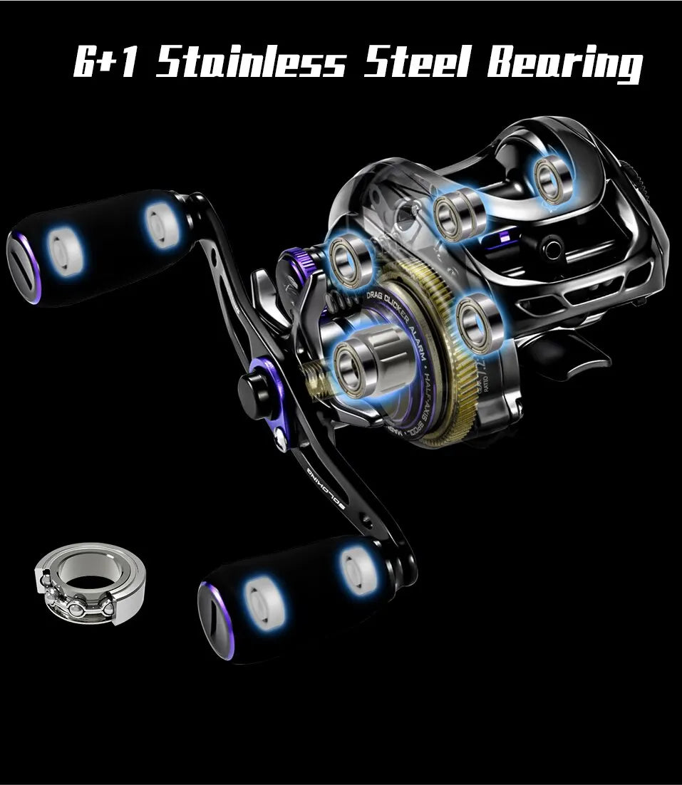 GKA200 Pro Baitcasting Reel Fishing Reels7.1/8.1 Gear 9KG Drag Power 6+1 BB Drag Clicker Sound Baitcaster Reel Betriel