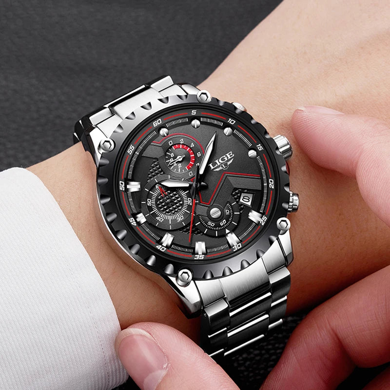 Men's Luxury Stainless Steel Quartz Watch with Military Chronograph and 30M Water Resistance