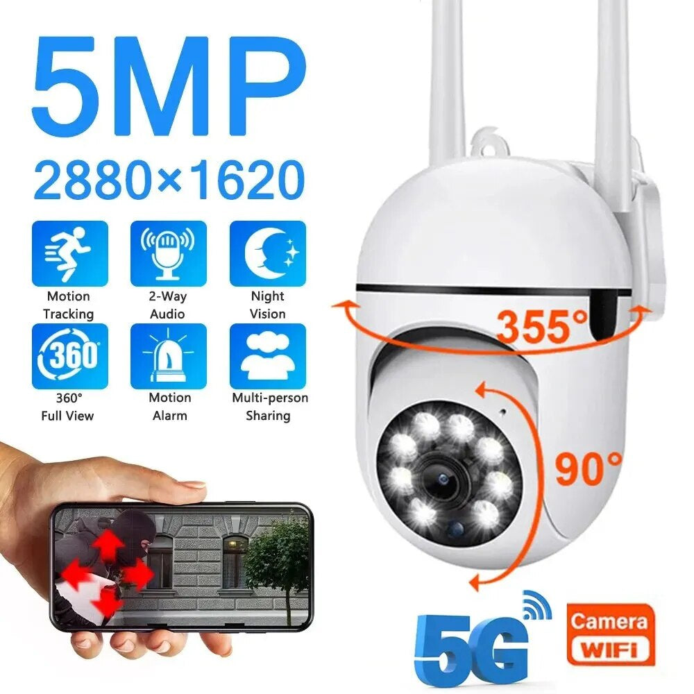 5MP 5G Wifi Surveillance Camera IP HD 1080P IR Full Color Night Vision CCTV