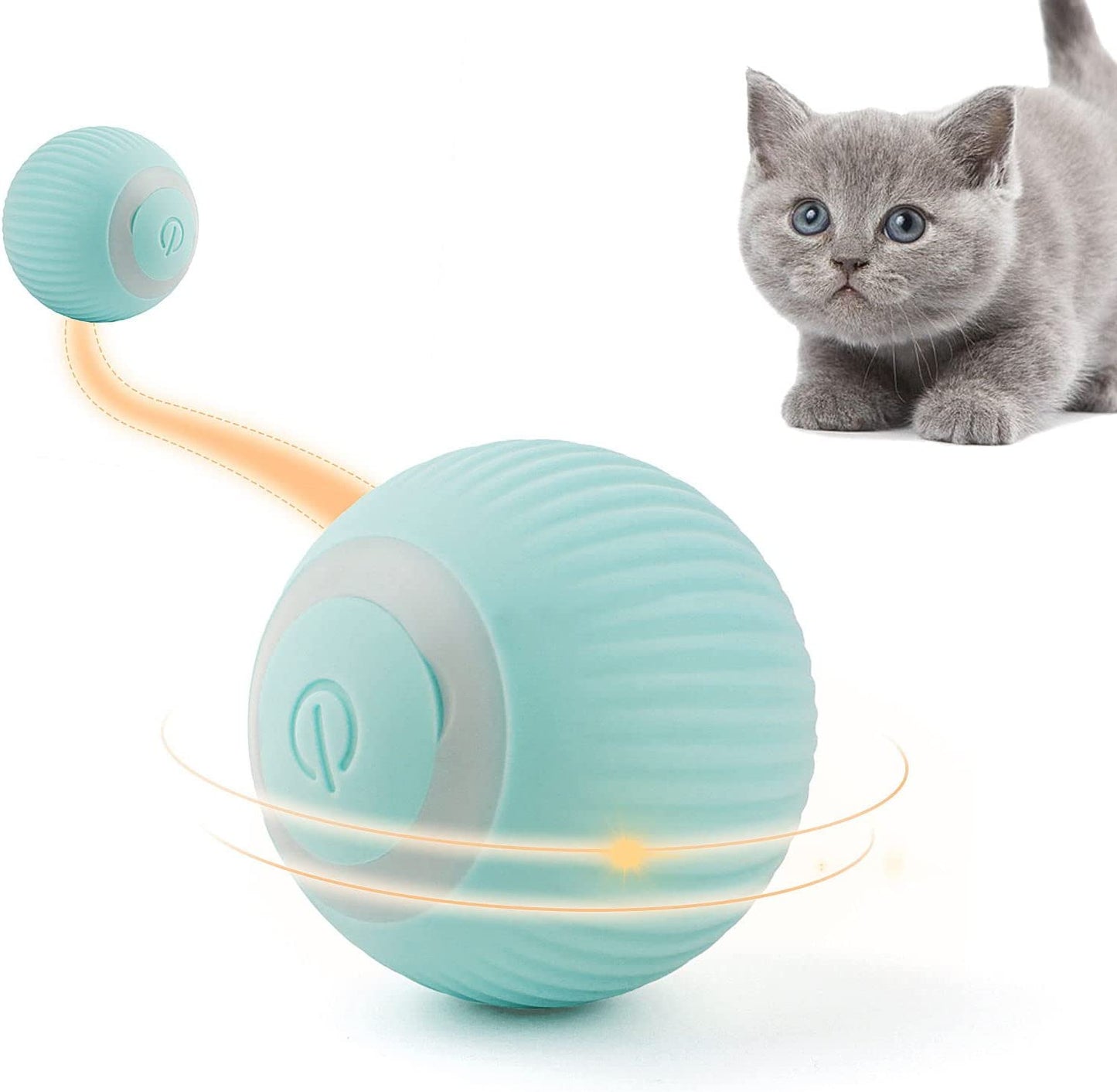 Cat Toy Electric Cat Ball with LED Light Automatic 360 Degree Rollball Interactive Cat Toy USB Rechargeable for Cats (Blue)