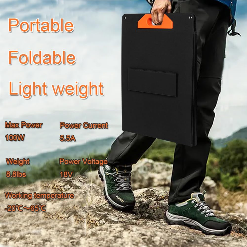 Professional title: ```Lightweight 18V 100W Foldable Monocrystalline Solar Panel with 10 Connectors for Power Station, Laptop, Phone, and Solar Generator```