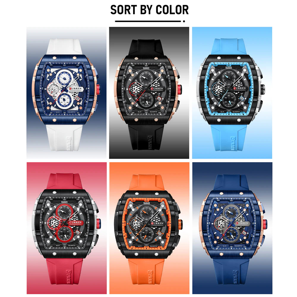 Mens Watch Square Quartz Waterproof Luminous Chronograph Date 